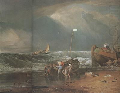 A coast scene with fisherman hauling a boat ashore (mk31), Joseph Mallord William Turner